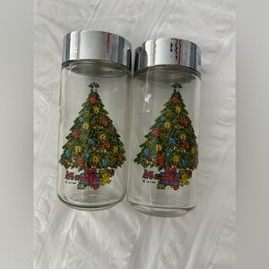 Vintage Christmas Tree Glass Salt and Pepper Shakers